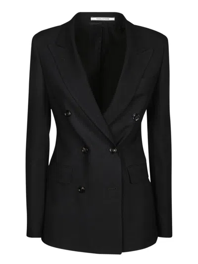Tagliatore Double-breasted Black Jacket With Authentic Horn Buttons