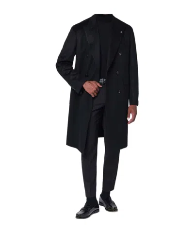 TAGLIATORE DOUBLE-BREASTED BLACK WOOL COAT