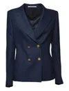 Tagliatore J-coral Double-breasted Jacket In Dark Blue Linen