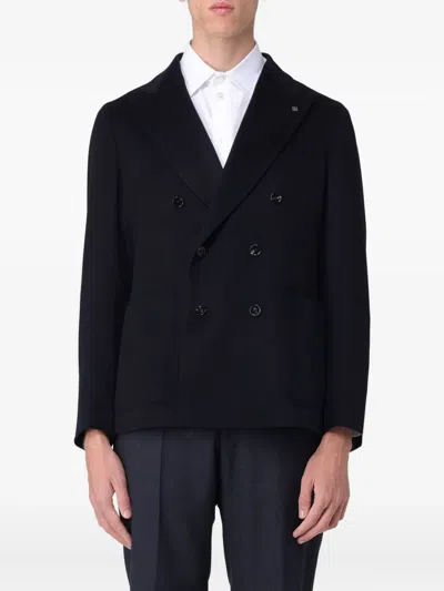 Tagliatore Textured Double Breasted Suit Contrast Collar In Multi