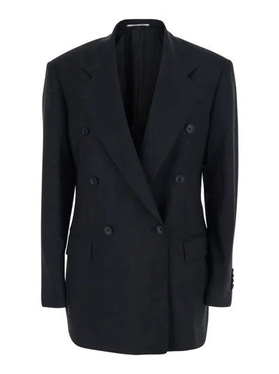 TAGLIATORE BLACK DOUBLE BREASTED JACKET WITH CLASSIC LAPELS IN WOOL WOMAN