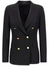 Tagliatore Long Sleeve Double-breasted Jacket With Gold Buttons In Black