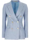 Tagliatore Double-breasted Cotton Jacket With Structured Shoulders In Blau