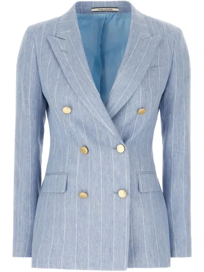 Tagliatore Double-breasted Cotton Jacket With Structured Shoulders In Clear Blue
