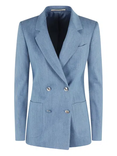 Tagliatore Denim Lurex Double-breasted Blazer With Notch Lapel In Blu Jeans