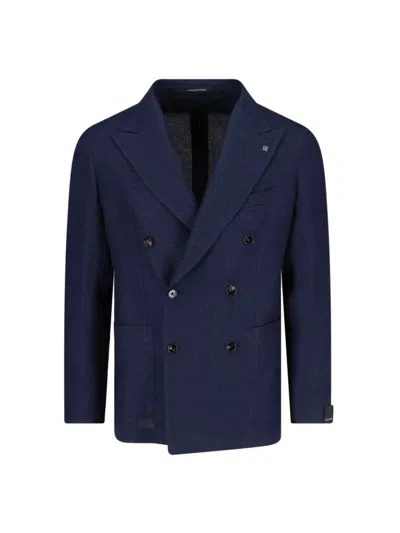 Tagliatore Wool Canvas Double-breasted Blazer In Blue
