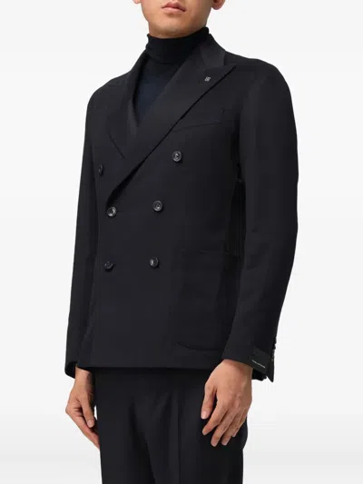 Tagliatore Double-breasted Jacket Peak Lapels In Blue