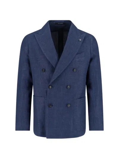 Tagliatore Tailored Black Jacket With Notched Lapel And Flap Pockets In Blue