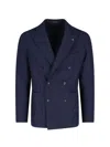 Tagliatore Wool Canvas Double-breasted Blazer In Blue