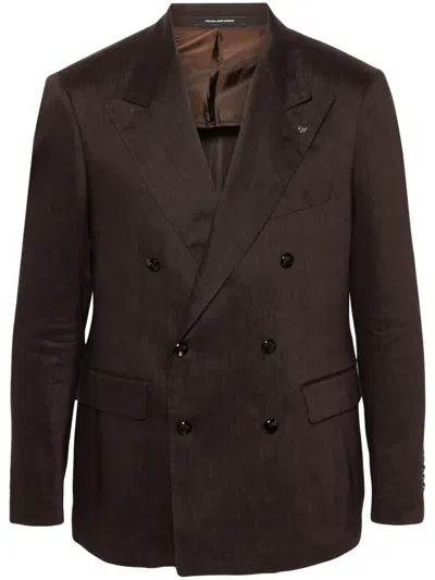 Tagliatore Double-breasted Blazer In Brown