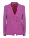 Tagliatore J-coral Double Breasted Jacket In Purple Linen In Fuchsia