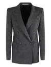 Tagliatore Double-breasted Herringbone Blazer With Notched Lapel In Gray