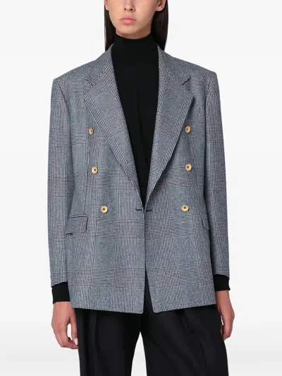 Tagliatore Double Breasted Jacket In Prince Of Wales Wool In Blue
