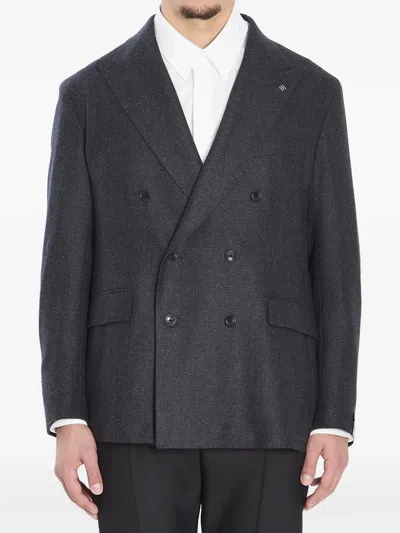 Tagliatore Double-breasted Jacket In Diagonal Wool In Black
