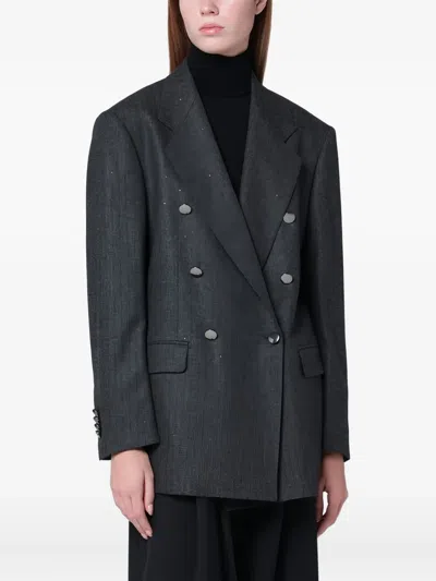 Tagliatore Grey Wool-blend Double-breasted Jacket In Black