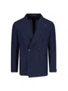 Tagliatore Wool Canvas Double-breasted Blazer In Navy