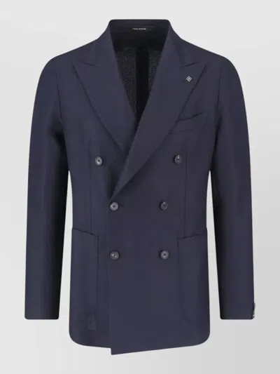 Tagliatore Double Breasted Blazer Notch Lapel Single Vent In Blue