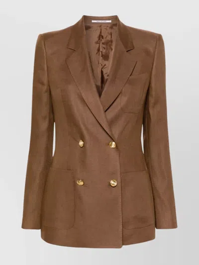 Tagliatore Double-breasted Blazer Structured Shoulders In Brown