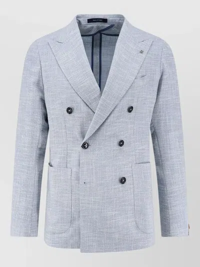 Tagliatore Double Breasted Blazer Virgin Wool Silk Cotton In Blue