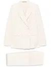 Tagliatore Double-breasted Blazer With Flared Trousers In Textured Fabric In Neutrals