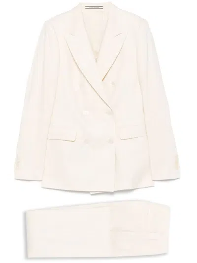 Tagliatore Double-breasted Blazer With Flared Trousers In Textured Fabric In White