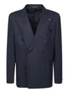 Shop Tagliatore Double-breasted Blue Blazer With Refined Texture In Black