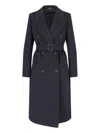 Tagliatore Waist Belted Lapel Buttoned Jacket In Blue