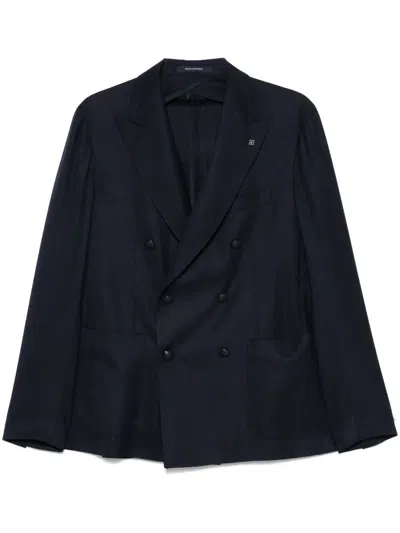 Tagliatore Double-breasted Blue Jacket In Wool