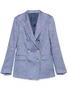 Tagliatore Double-breasted Blue Jacket With Tailored Silhouette In Gray