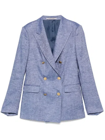 Tagliatore Double-breasted Blue Jacket With Tailored Silhouette In Gray