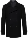 Tagliatore Double-breasted Blue Wool And Nylon Coat In Black
