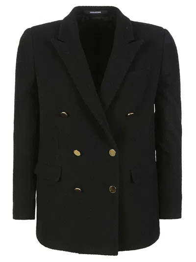 TAGLIATORE TAGLIATORE DOUBLE-BREASTED BOUCLE JACKET WITH GOLD-TONE ACCENTS