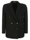 Tagliatore Double-breasted Boucle Jacket With Gold-tone Accents In Black