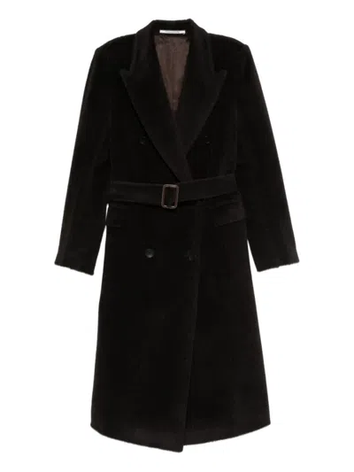 TAGLIATORE DOUBLE-BREASTED BROWN ALPACA-WOOL COAT