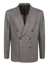 Tagliatore Double-breasted Brown Blazer With Notched Lapels In Grey