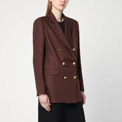 Tagliatore Double-breasted Brown Jacket In Linen Women