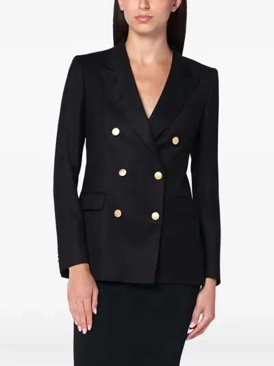 Tagliatore Black Double-breasted Jacket In Wool And Silk