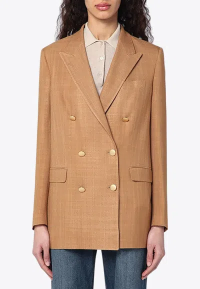 Tagliatore Double-breasted Buttoned Blazer In Brown