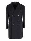 Tagliatore Knee-length Double-breasted Coat In Wool-cashmere Blend In Blue