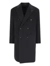 Tagliatore Black Double-breasted Coat With Four Pockets In Blue