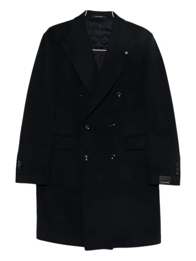 Tagliatore Double-breasted Cashmere Coat In Blue