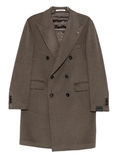 Tagliatore Double-breasted Cashmere Coat In Brown