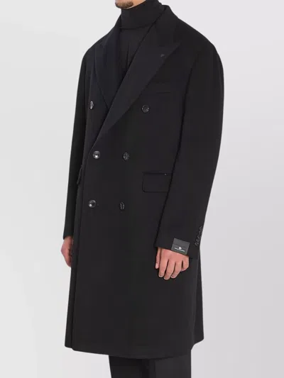 Tagliatore Double-breasted Cashmere Coat Pockets In Black