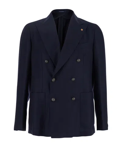 TAGLIATORE TAGLIATORE LOGO PLAQUE DOUBLE-BREASTED BLAZER