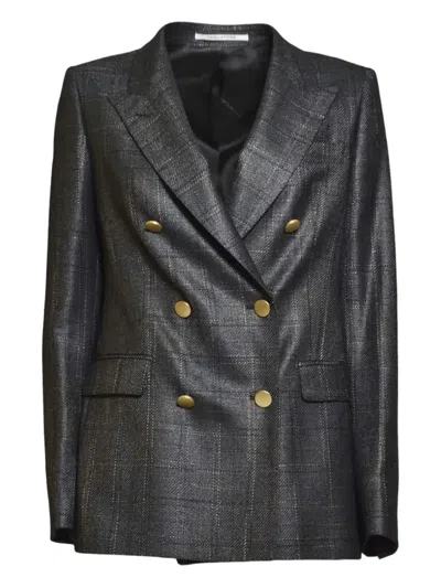 Tagliatore Double-breasted Check Blazer In Black