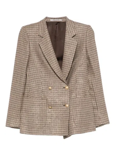 Tagliatore Double-breasted Check Jacket In Brown