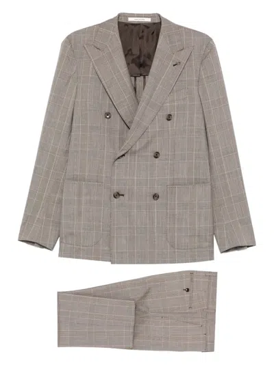 Tagliatore Double-breasted Check-pattern Suit In Brown