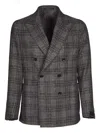 Tagliatore Double-breasted Check Suit Jacket In Gray