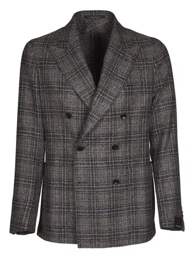 Tagliatore Double-breasted Check Suit Jacket In Gray