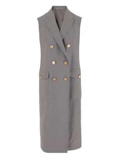 Tagliatore Grey Sleeveless Double-breasted Coat In Gray